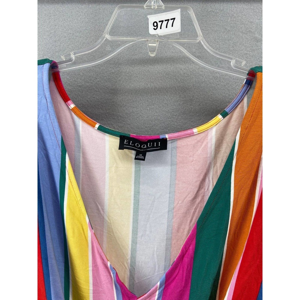 Eloquii Dress‎ Womens Sz 16 Wrap Around Multicolor Midi Stripe V-Neck Pullover - Picture 15 of 15